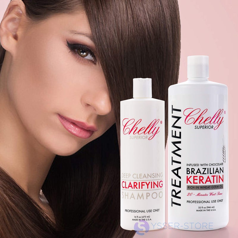 CHELLY SUPERIOR BRAZILIAN KERATIN TREATMENT CHOCOLATE & CLARIFIYNG SHAMPOO COMBO (32 oz Chocolate Treatment + 16 oz Clarifying Shampoo) - Image 1